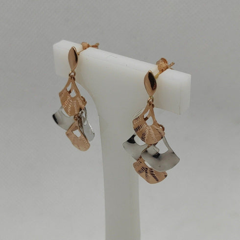 Orecchini oro 18k pendenti ventaglio 2 colori 3,90 gr | Gioiellitosti.it